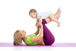 mother with baby doing gymnastics and fitness exercises