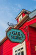 Red gas station with flashy exterior