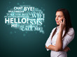 Photo: Young girl calling by phone with word cloud Young girl calling by phone with word cloud