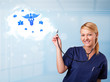 Young doctor with abstract cloud and medical icons
