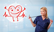 Attractive doctor with happy red smiling heart