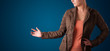 Woman pressing imaginary button
