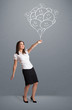 Happy woman holding smiling balloons drawing