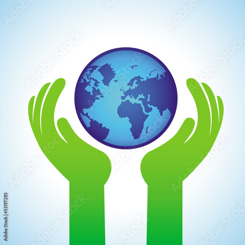 Vector: Vector ecology concept - hands holding globe icon Vector ecology concept - hands holding globe icon