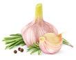 Photo: Garlic and rosemary isolated on white Garlic and rosemary isolated on white