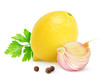 Photo: Lemon, garlic and parsley isolated on white Lemon, garlic and parsley isolated on white
