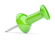 Green thumbtack isolated on a white background.