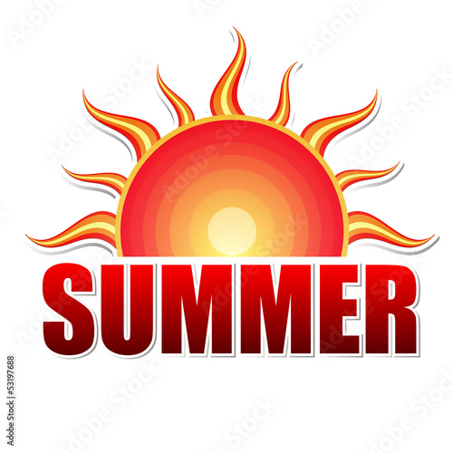 Illustration: red summer label with sun red summer label with sun