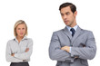 Business people standing together showing rivalry