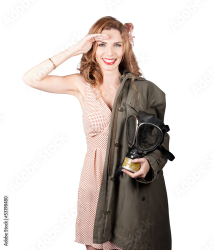 Photo: Vintage american pinup girl. Army style Vintage american pinup girl. Army style
