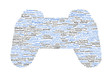 Various blue words representing a joystick