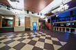 Hall with checkered floor in cafe