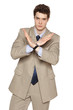Young business man making stop gesture