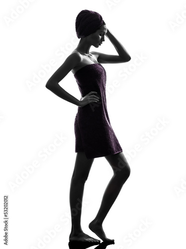 Photo: beautiful asian young woman wrapped towel standing full length beautiful asian young woman wrapped towel standing full length