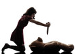 strange young woman killing her teddy bear silhouette