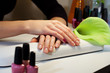 Manicure nail paint pink color
