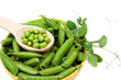 Green peas on white background.