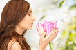 Photo: beautiful woman with lotus flower beautiful woman with lotus flower
