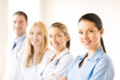female doctor in front of medical group