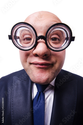 Photo: Funny man with glasses on white Funny man with glasses on white
