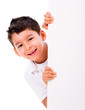 Happy boy with a banner