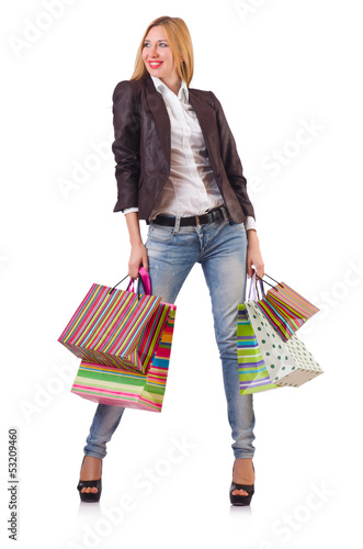 Photo: Young woman with bags after shopping Young woman with bags after shopping
