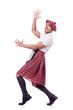 Scottish man dancing on white