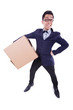 Photo: Funny man with box on white Funny man with box on white