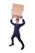 Funny man with box on white