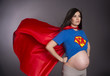 Photo: Pregnant Woman Mother Character Super Hero Red Cape Chest Crest Pregnant Woman Mother Character Super Hero Red Cape Chest Crest