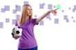Woman with football pressing virtual buttons