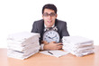 Woman businessman with giant alarm clock