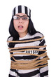Photo: Prisoner in striped uniform on white Prisoner in striped uniform on white