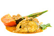 Fish curry over white background