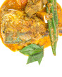 Fish curry over white background
