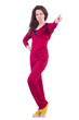 Young woman doing exercises on white