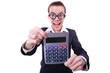 Nerd female accountant with calculator