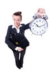 Photo: Funny woman with clock on white Funny woman with clock on white