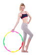 Woman doing exercises with hula hoop