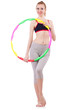 Woman doing exercises with hula hoop