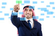 Arab man pressing virtual buttons