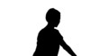 Silhouette of woman listening to music on white background