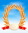 Vector: Ripe yellow wheat ears with red ribbons. Vector background Ripe yellow wheat ears with red ribbons. Vector background