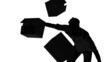 Silhouette of clumsy man dropping boxes on white background