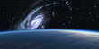 Blue planet with galaxy.