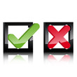 3D Glossy Keuz Haken Icons im Quadrat