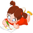 Vektor: Little girl drawing Little girl drawing