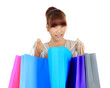 Isolated Young Asian Woman With colorful Shopping Bags
