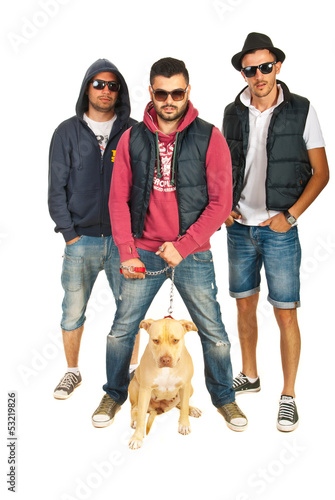 Photo: Group of hip hop guys with pitbull dog Group of hip hop guys with pitbull dog