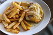 Foto: Poulet, frites, assiette, fast food, viande, pommes de terre Poulet, frites, assiette, fast food, viande, pommes de terre